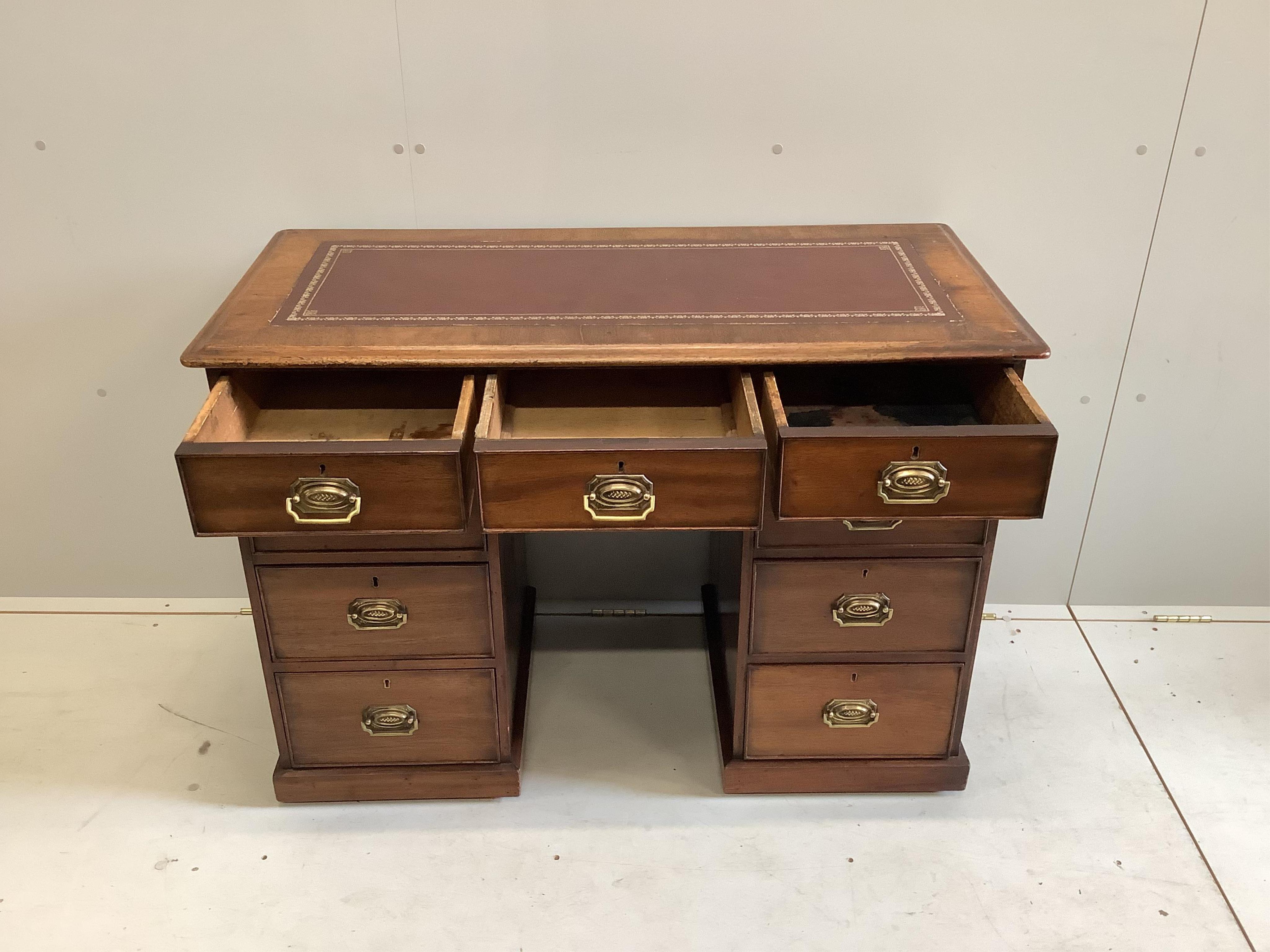 A small Victorian mahogany pedestal desk, width 108cm, depth 51cm, height 77cm. Condition - fair